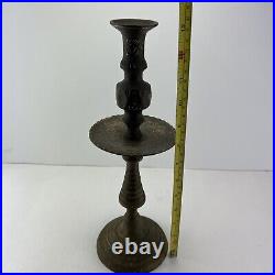 Vintage Ornate Hand Etched Heavy Brass Oversize Candle Stick Holder/ drip Catch