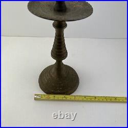 Vintage Ornate Hand Etched Heavy Brass Oversize Candle Stick Holder/ drip Catch