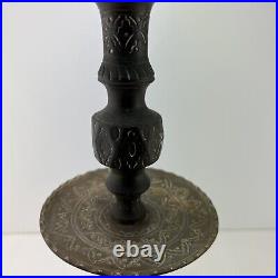 Vintage Ornate Hand Etched Heavy Brass Oversize Candle Stick Holder/ drip Catch