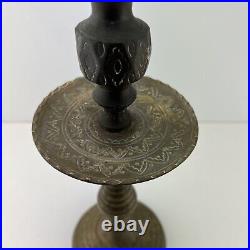 Vintage Ornate Hand Etched Heavy Brass Oversize Candle Stick Holder/ drip Catch