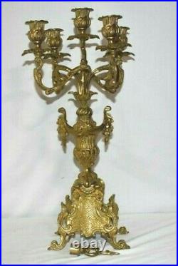 Vintage Ornate Italian Baccarini Baroque 5 Arm Brass Candelabra Ornate 20 Tall