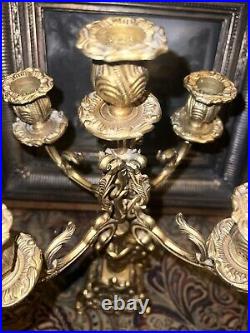 Vintage Ornate Victorian Brass/ Bronze 16 5 Arm Candelabras