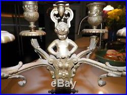 Vintage Pair (2) Ornate Brass Candelabras With Cherub 16 Tall 5 Candle Holder