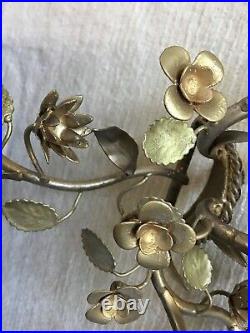 Vintage Pair Beautiful Brass Candelabra Wall Sconces 3 Candle Floral Vine ITALY
