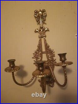 Vintage Pair Brass 3 Arm Candle Holder candelabra Scone Wall Hanging ornate
