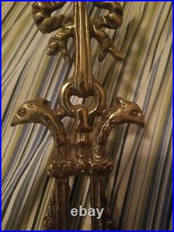 Vintage Pair Brass 3 Arm Candle Holder candelabra Scone Wall Hanging ornate
