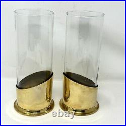 Vintage Pair Brass Candle Holder Hurricane Glass Shade 9.5 Set Of 2