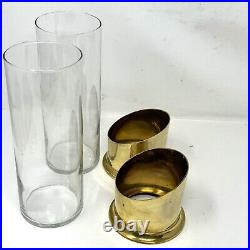 Vintage Pair Brass Candle Holder Hurricane Glass Shade 9.5 Set Of 2