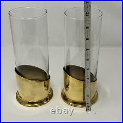 Vintage Pair Brass Candle Holder Hurricane Glass Shade 9.5 Set Of 2