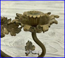 Vintage Pair Brass Candle Wall Sconces Poppies & Sash /b