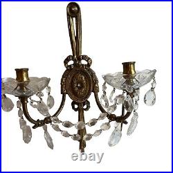 Vintage Pair Brass Crystal Candle Holder Wall Sconces Exquisite High End Estate