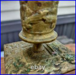 Vintage Pair Brass Serpent Candle Stick Holders 8 1/4 tall Etched