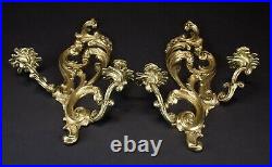Vintage Pair Brass Wall Sconce Candle Holders 2 Arm