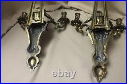 Vintage Pair Cherub Brass Double Arm Wall Sconce Candle Holders