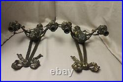 Vintage Pair Cherub Brass Double Arm Wall Sconce Candle Holders