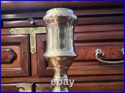 Vintage Pair English Heavy Brass Candlesticks, 10 1/2 T, 3 3/4 x 4 3/4 (Base)