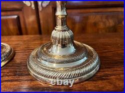 Vintage Pair English Heavy Brass Candlesticks, 10 1/2 T, 3 3/4 x 4 3/4 (Base)