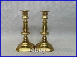 Vintage Pair English Heavy Brass Candlesticks, 6 Tall, 3 x 3 (Base)