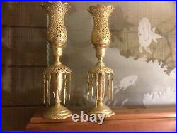 Vintage Pair Etched Brass Decorative Candleholders 18 Tall