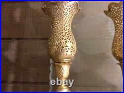 Vintage Pair Etched Brass Decorative Candleholders 18 Tall