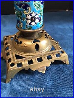 Vintage Pair French Candle Holders Ornate Enameled Brass Taper Style