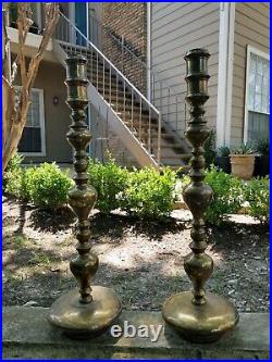 Vintage Pair Large Etched Brass Floor Candlesticks Candle Holders 36 Tall