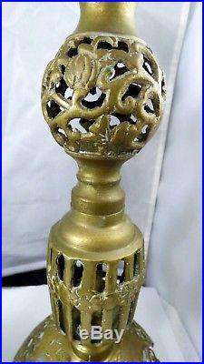Vintage Pair Moroccan Brass Candlestick Candle Holders Filigree Openwork Taiwan