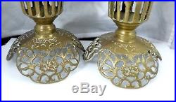 Vintage Pair Moroccan Brass Candlestick Candle Holders Filigree Openwork Taiwan