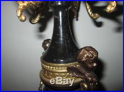 Vintage Pair Of (2) Brevettato Brass & Marble 24 Candelabras Italy