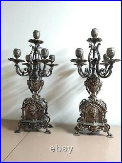 Vintage Pair Of 5 Arm Brass Candlestick Candelabras Candle Holder Beautiful
