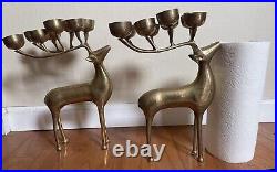 Vintage Pair Of Big brass deers Statue Each 8 candles Holder