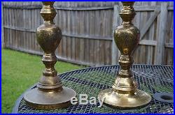 Vintage Pair Of Brass Candle Holders Floor Altar Adjustable Etched Large 39