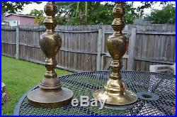 Vintage Pair Of Brass Candle Holders Floor Altar Adjustable Etched Large 39