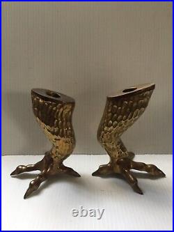 Vintage Pair Of Brass Clawed Chicken Feet Candlesticks 6 3/4 Tall