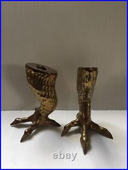 Vintage Pair Of Brass Clawed Chicken Feet Candlesticks 6 3/4 Tall