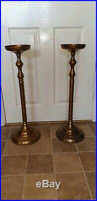 Vintage Pair Of Brass Plant Jardiniere Stands Or Large Candle Holders 70cm Tall