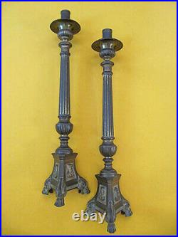 Vintage Pair Of Brass Religious Candlesticks Candle Holders Church Altar