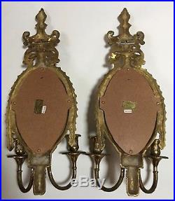 Vintage Pair Of Maitland-Smith Elegant Brass Mirrored Wall Candle Sconces