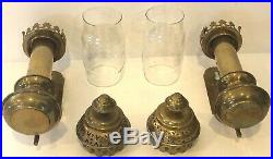 Vintage Pair Of Railway Train Carriage Wall Sconces Candle Holders Brass Glass