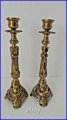 Vintage Pair Solid Brass Candlesticks Ornate Candle Holders ENGLAND 10 1/2