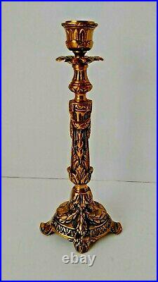 Vintage Pair Solid Brass Candlesticks Ornate Candle Holders ENGLAND 10 1/2