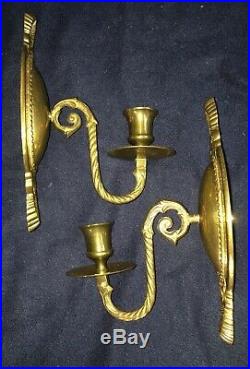 Vintage Pair Solid Brass Wall Candle Holders Sconces Oval Single Candle 9