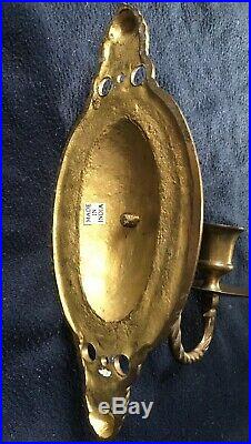 Vintage Pair Solid Brass Wall Candle Holders Sconces Oval Single Candle 9
