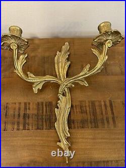 Vintage Pair Wall Candle Sconces Louis XV Style Acanthus Leaf 2 Arm Rococo