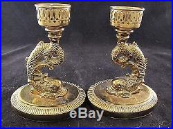 Vintage Pair of Beautiful Brass Dolphin Candle Sticks