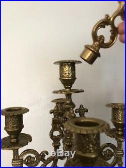 Vintage Pair of Brass Brevettato Candelabra Baroque Style Made in Italy