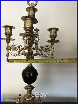 Vintage Pair of Brass Brevettato Candelabra Baroque Style Made in Italy