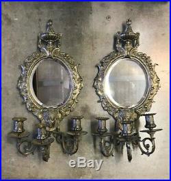 Vintage Pair of Brass Candleholders with Faces, Brass Wall Decor, Brass Sconces