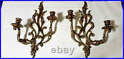 Vintage Pair of Brass Cast 2-Arm Wall Sconces, Candle holders
