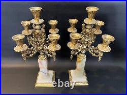 Vintage Pair of Brass/Marble Candelabra Holder, 15 1/2 Tall, 8 Widest